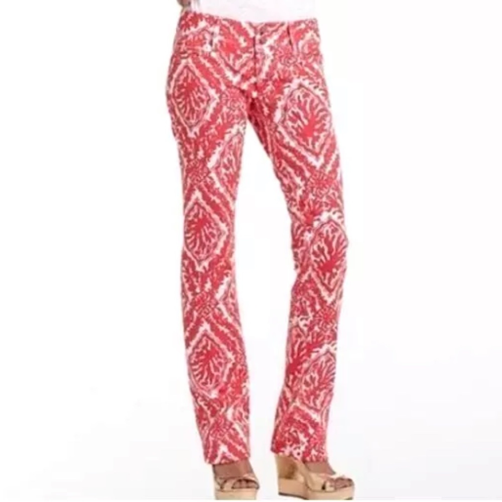 Lilly Pulitzer Worth Straight Jean Island Coral Reef Print 0 Preppy Resortwear